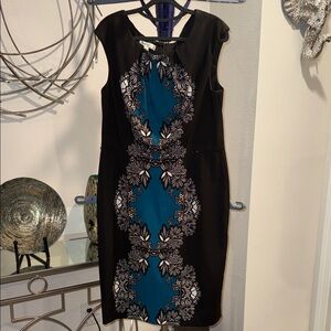 dressbarn Black and Teal Floral Midi Dress